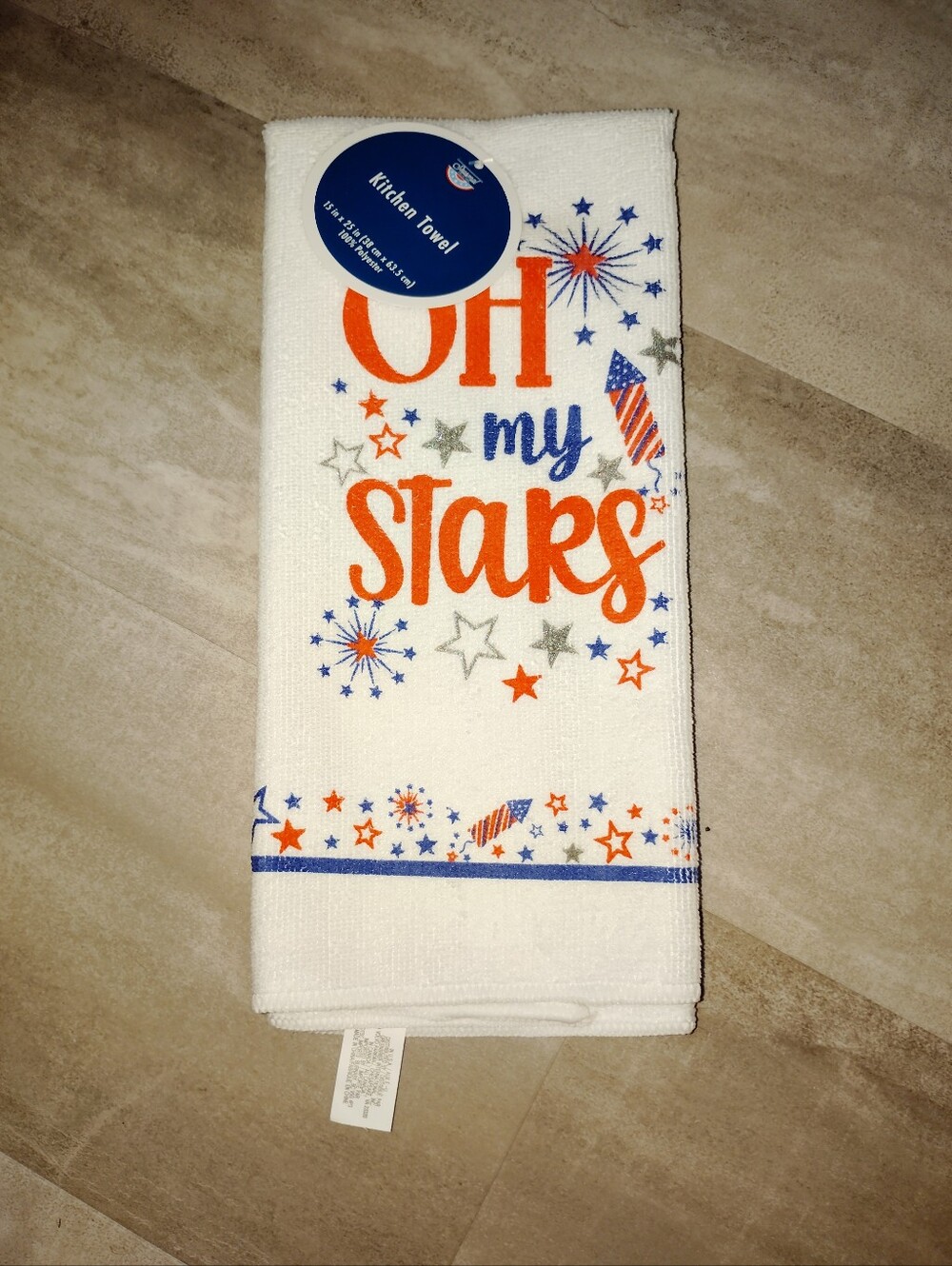 Oh My Stars Patriotic Kitchen Towel Red White Blue Fireworks 15x25 New